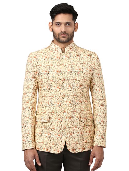 beige printed bandhgala formal blazer - 17671287 - Very Small Image - 1