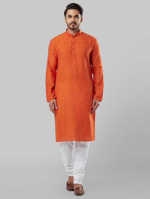 orange checkered long kurta - 17671298 - Very Small Image - 1