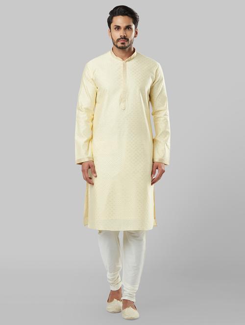 yellow jacquard long kurta - 17671300 - Very Small Image - 1