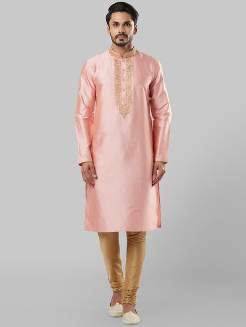 pink solid long kurta with embellished neckline - 17671304 - Very Small Image - 1