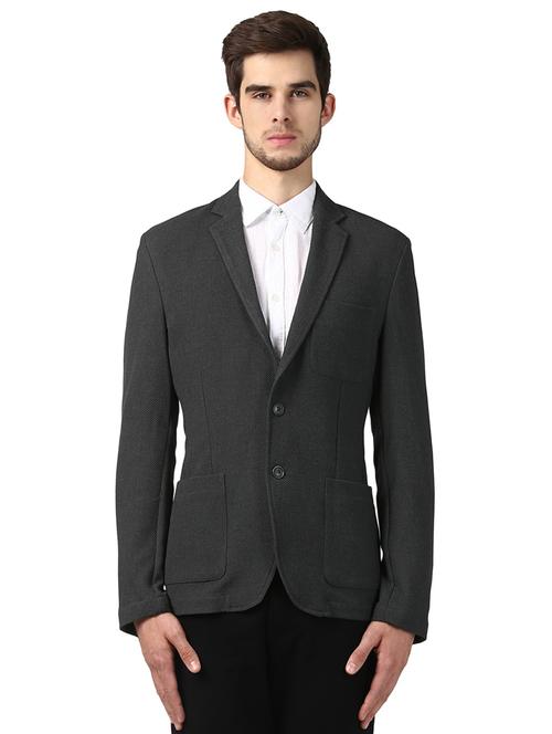 grey self design single breasted casual blazer - 17671315 - Very Small Image - 1