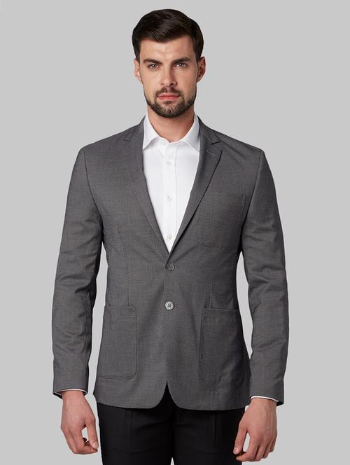 grey self design single breasted formal blazer - 17671330 - Very Small Image - 1