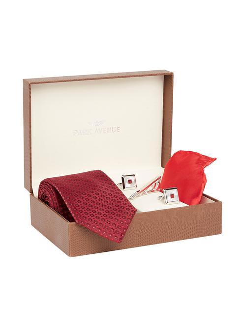 red polyester (tie, cufflinks & pocket square) - 17671405 - Very Small Image - 1