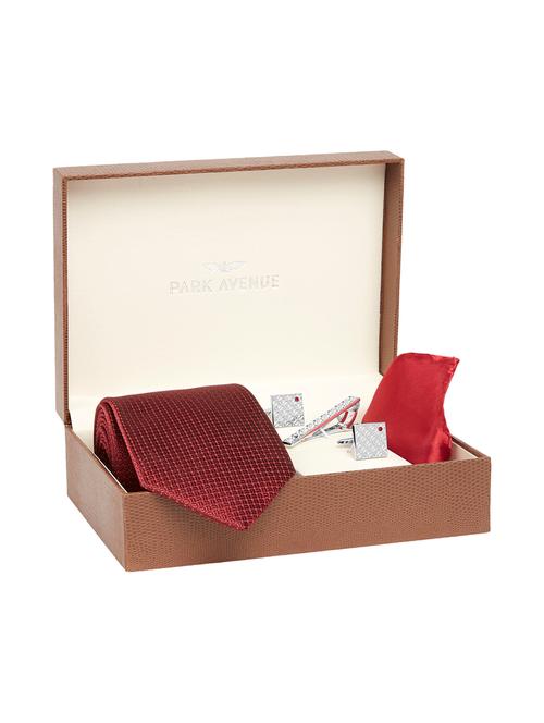 red polyester (tie, cufflinks & pocket square) - 17671410 - Very Small Image - 1