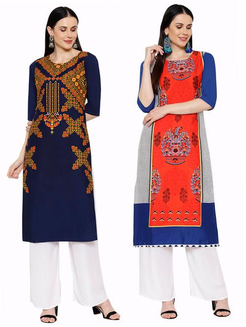 multi colored crepe combos kurta - 17671459 - Very Small Image - 1