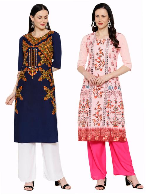 multi colored crepe combos kurta - 17671471 - Very Small Image - 1