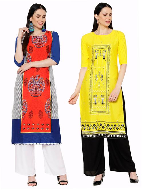 multi colored crepe combos kurta - 17671480 - Very Small Image - 1
