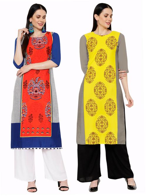 multi colored crepe combos kurta - 17671485 - Very Small Image - 1