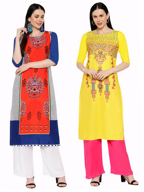 multi colored crepe combos kurta - 17671487 - Very Small Image - 1