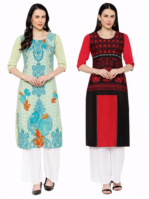 multi colored crepe combos kurta - 17671497 - Very Small Image - 1