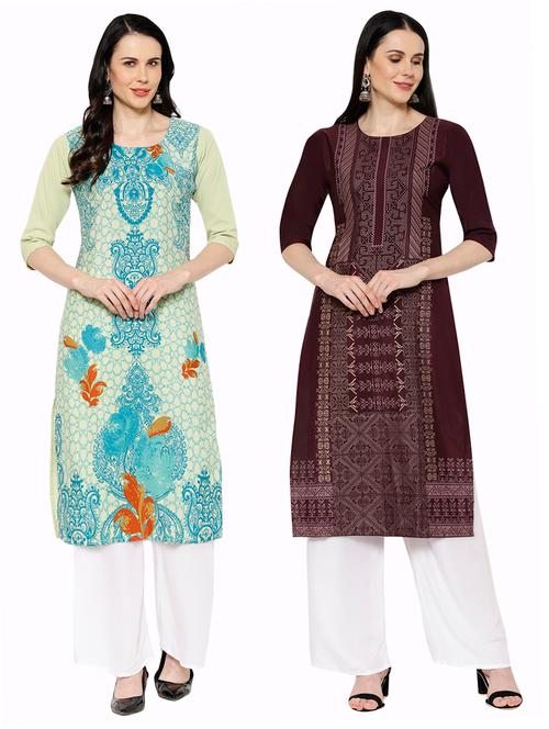 multi colored crepe combos kurta - 17671503 - Very Small Image - 1