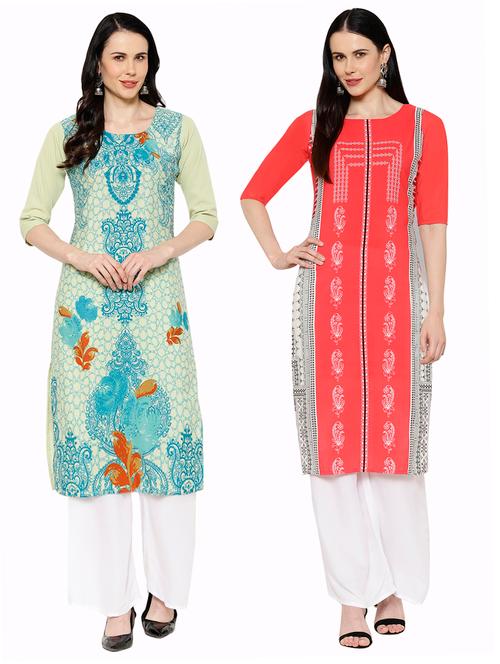 multi colored crepe combos kurta - 17671510 - Very Small Image - 1