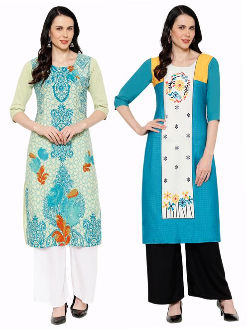 multi colored crepe combos kurta - 17671512 - Very Small Image - 1