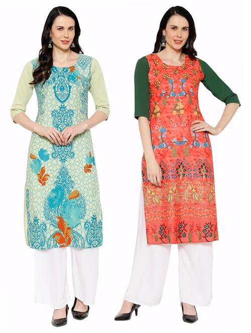 multi colored crepe combos kurta - 17671539 - Very Small Image - 1