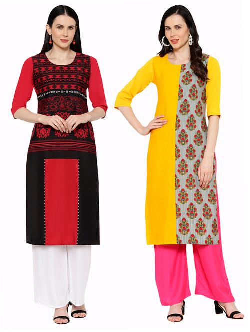 multi colored crepe combos kurta - 17671547 - Very Small Image - 1