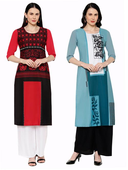 multi colored crepe combos kurta - 17671557 - Very Small Image - 1