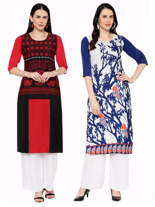 multi colored crepe combos kurta - 17671560 - Very Small Image - 1