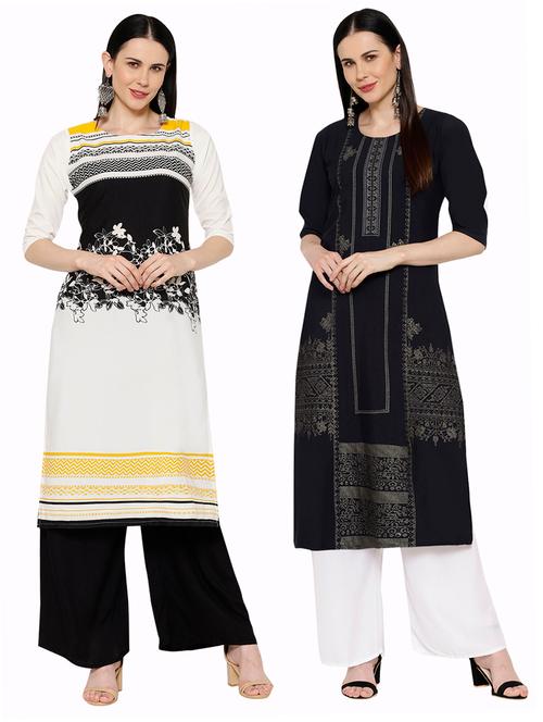 multi colored crepe combos kurta - 17671569 - Very Small Image - 1