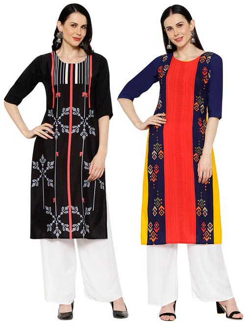 multi colored crepe combos kurta - 17671602 - Very Small Image - 1