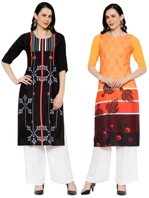 multi colored crepe combos kurta - 17671608 - Very Small Image - 1