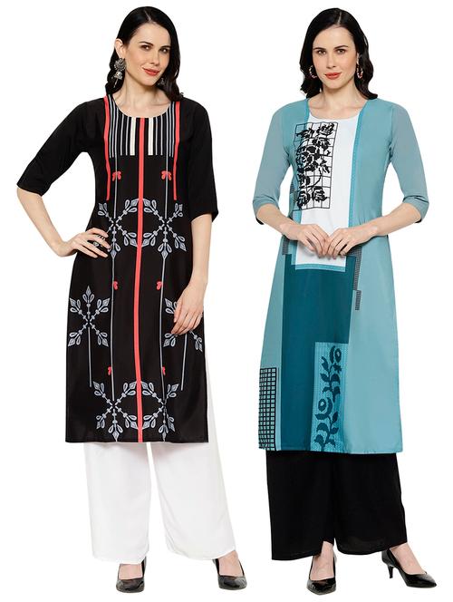 multi colored crepe combos kurta - 17671614 - Very Small Image - 1