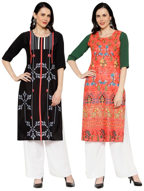 multi colored crepe combos kurta - 17671627 - Very Small Image - 1