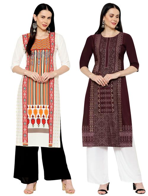 multi colored crepe combos kurta - 17671652 - Very Small Image - 1