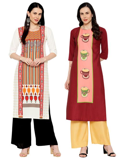 multi colored crepe combos kurta - 17671662 - Very Small Image - 1