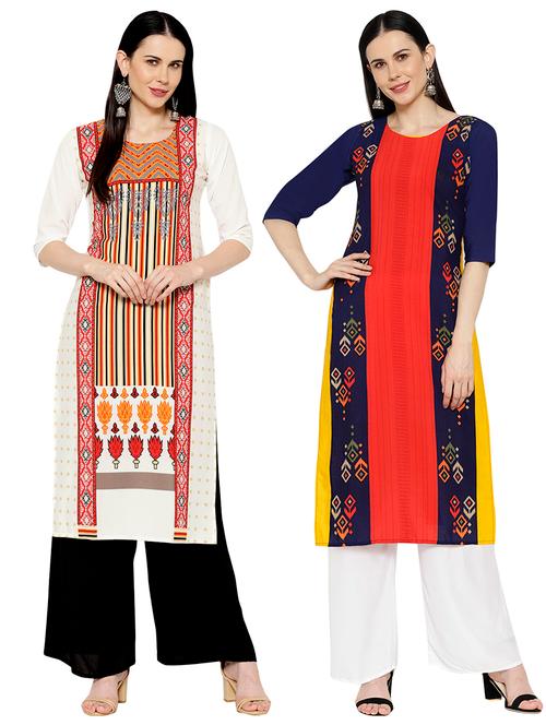multi colored crepe combos kurta - 17671665 - Very Small Image - 1