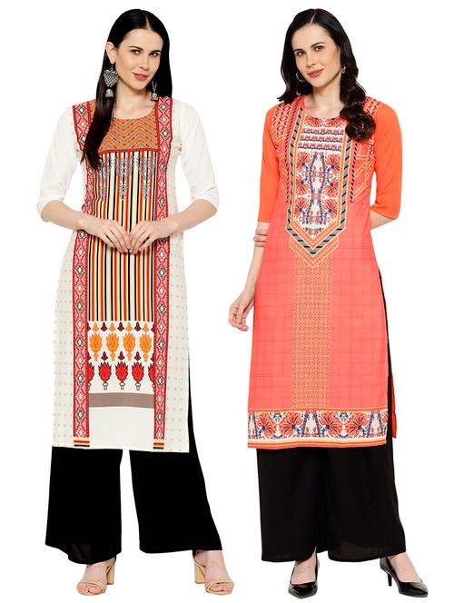 multi colored crepe combos kurta - 17671670 - Very Small Image - 1