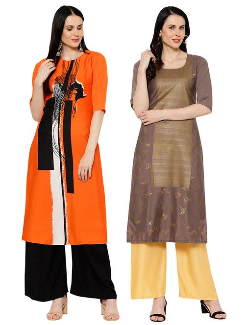 multi colored crepe combos kurta - 17671675 - Very Small Image - 1