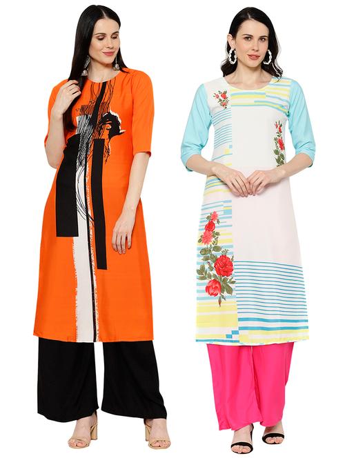 multi colored crepe combos kurta - 17671677 - Very Small Image - 1