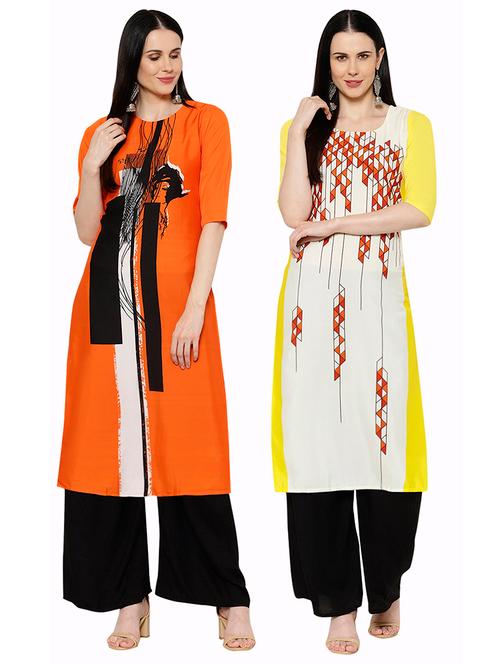 multi colored crepe combos kurta - 17671679 - Very Small Image - 1