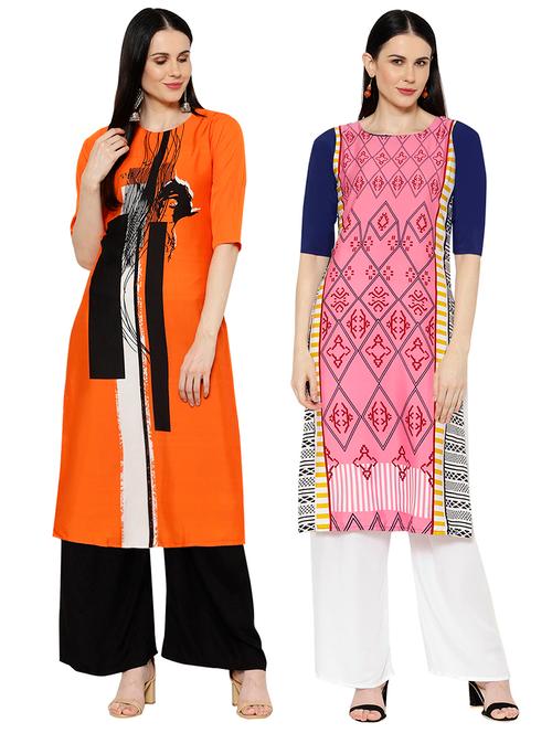 multi colored crepe combos kurta - 17671680 - Very Small Image - 1