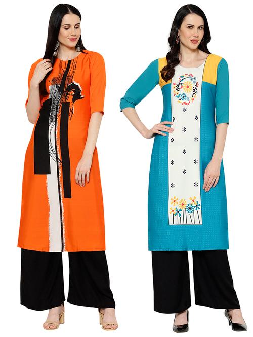 multi colored crepe combos kurta - 17671684 - Very Small Image - 1