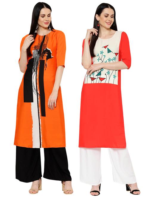 multi colored crepe combos kurta - 17671686 - Very Small Image - 1