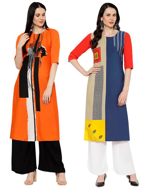 multi colored crepe combos kurta - 17671696 - Very Small Image - 1