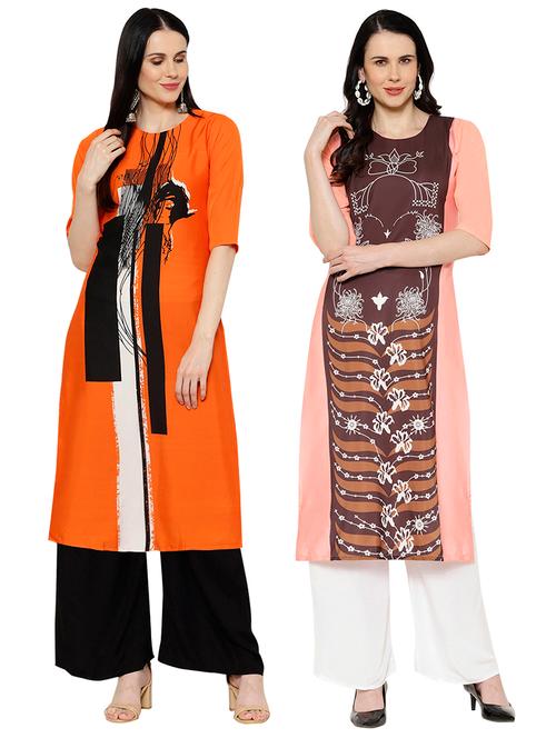 multi colored crepe combos kurta - 17671703 - Very Small Image - 1