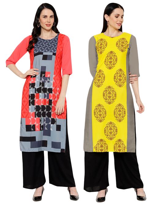 multi colored crepe combos kurta - 17671723 - Very Small Image - 1