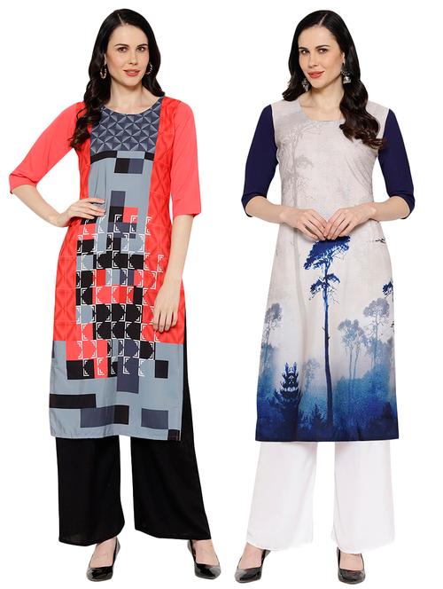 multi colored crepe combos kurta - 17671725 - Very Small Image - 1