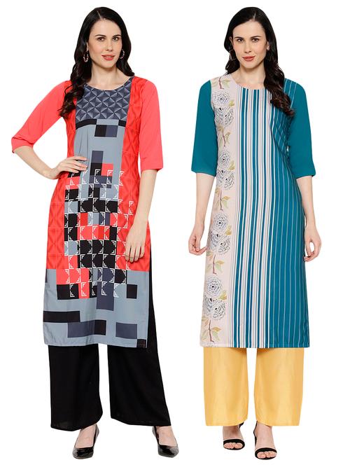 multi colored crepe combos kurta - 17671726 - Very Small Image - 1