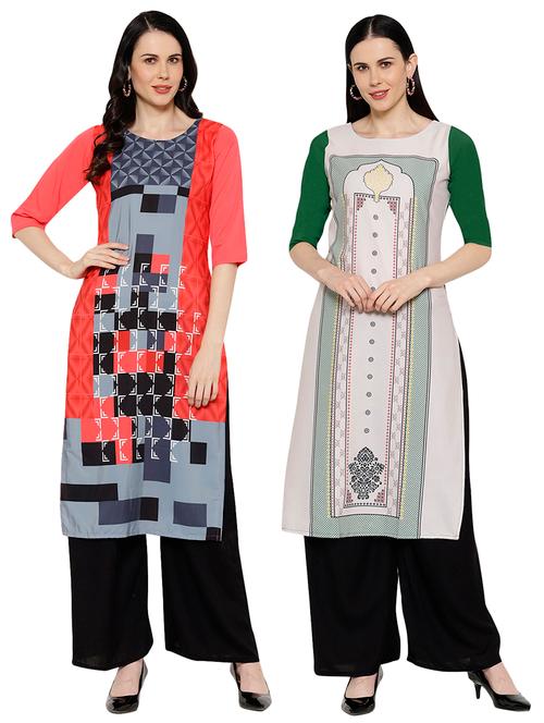 multi colored crepe combos kurta - 17671728 - Very Small Image - 1