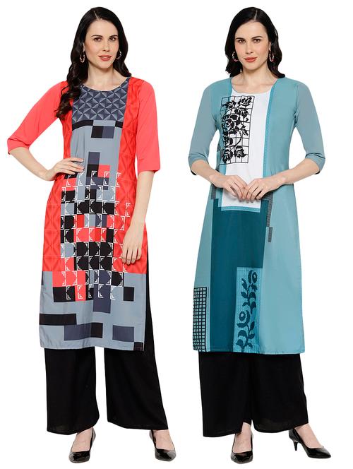 multi colored crepe combos kurta - 17671729 - Very Small Image - 1