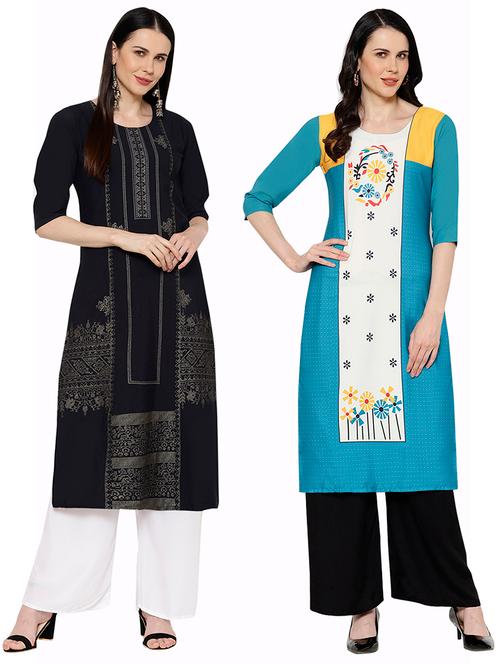 multi colored crepe combos kurta - 17671740 - Very Small Image - 1