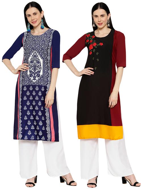 multi colored crepe combos kurta - 17671744 - Very Small Image - 1
