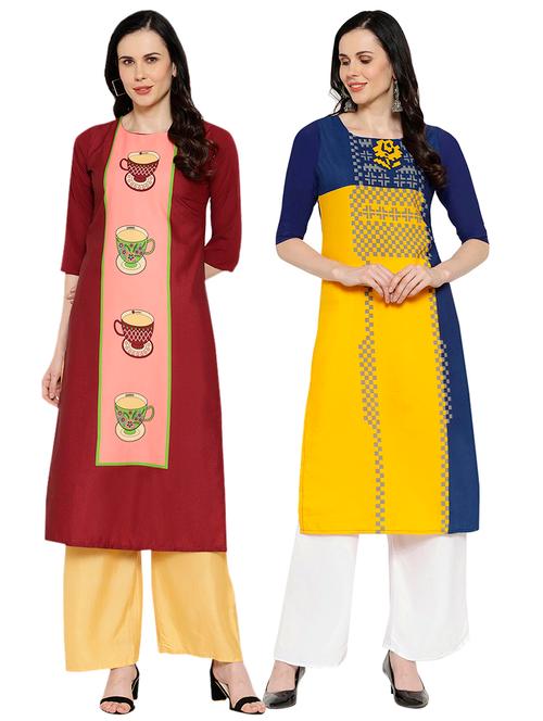 multi colored crepe combos kurta - 17671762 - Very Small Image - 1