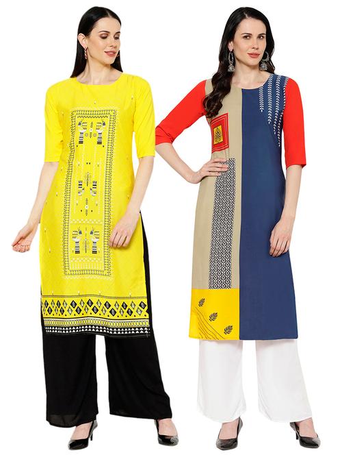 multi colored crepe combos kurta - 17671771 - Very Small Image - 1