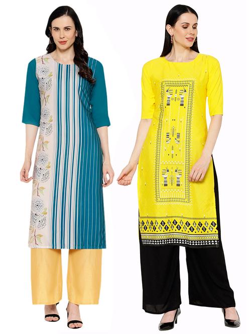 multi colored crepe combos kurta - 17671777 - Very Small Image - 1