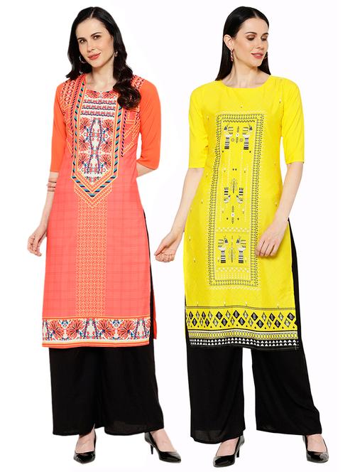 multi colored crepe combos kurta - 17671793 - Very Small Image - 1