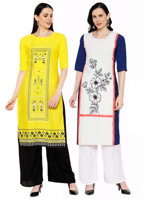 multi colored crepe combos kurta - 17671802 - Very Small Image - 1